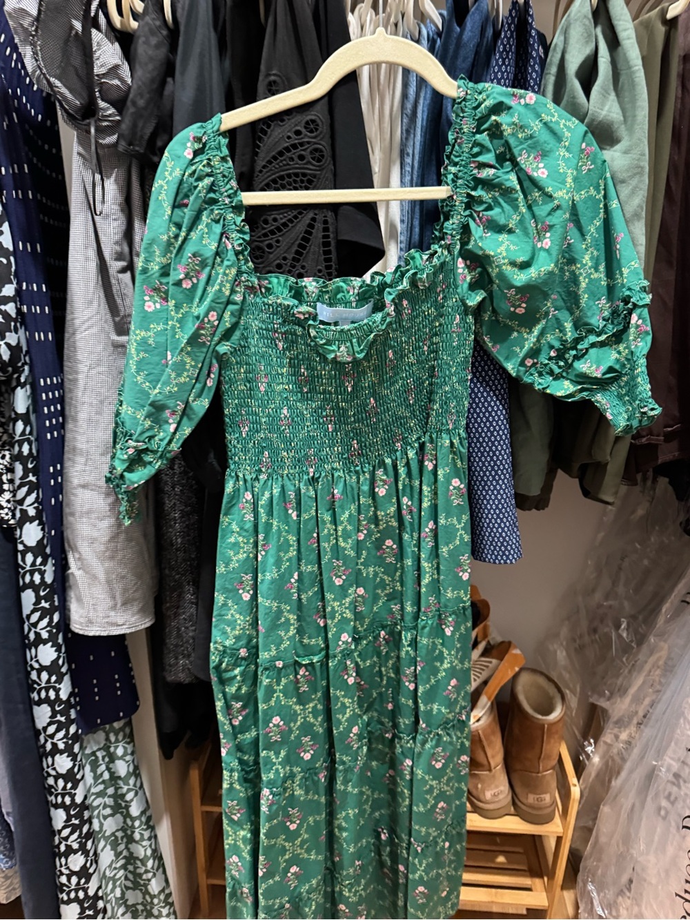 Green Hill House Floral Smocked Midi Dress